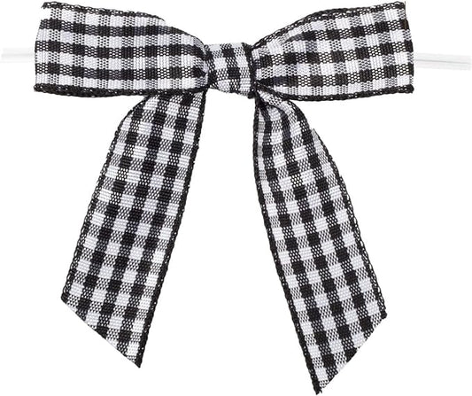 7Rainbows 30pcs 2.5" Buffalo Check Plaid Ribbon Twist Tie Bows Gingham Ribbon Bows for Tying Up Packages Gift Wrapping Christmas Tree(Black and White)
