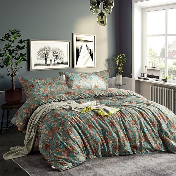 Vintage Floral Comforter Set King 3 Pieces Boho Bedding Comforter Chic Botanical Flower Comforter with 2 Pillowcases Fluffy Soft Famhouse Bedding Set Aesthetic Floral Boho King Size Comforter Set