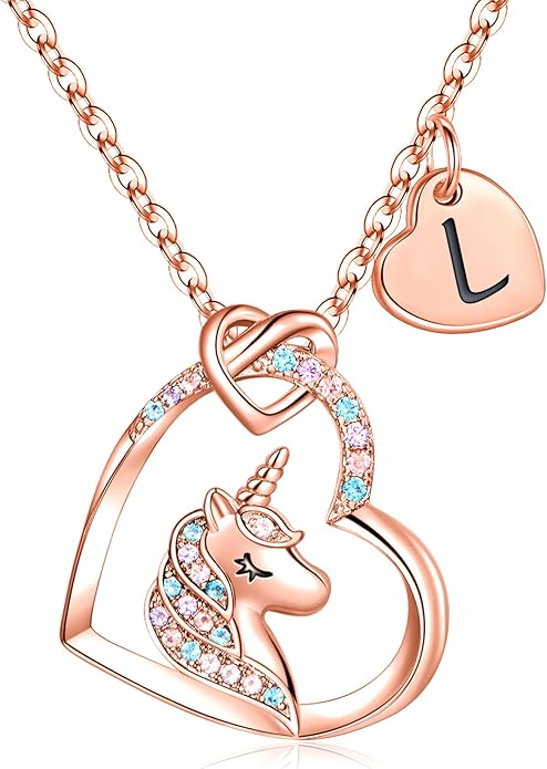 Hidepoo Stocking Stuffers for Teen Girls Kids - Colorful CZ Heart Pendant Initial Unicorn Necklaces for Girl Jewelry Birthday Gift Christmas Gifts for Grandkids Girls Kid