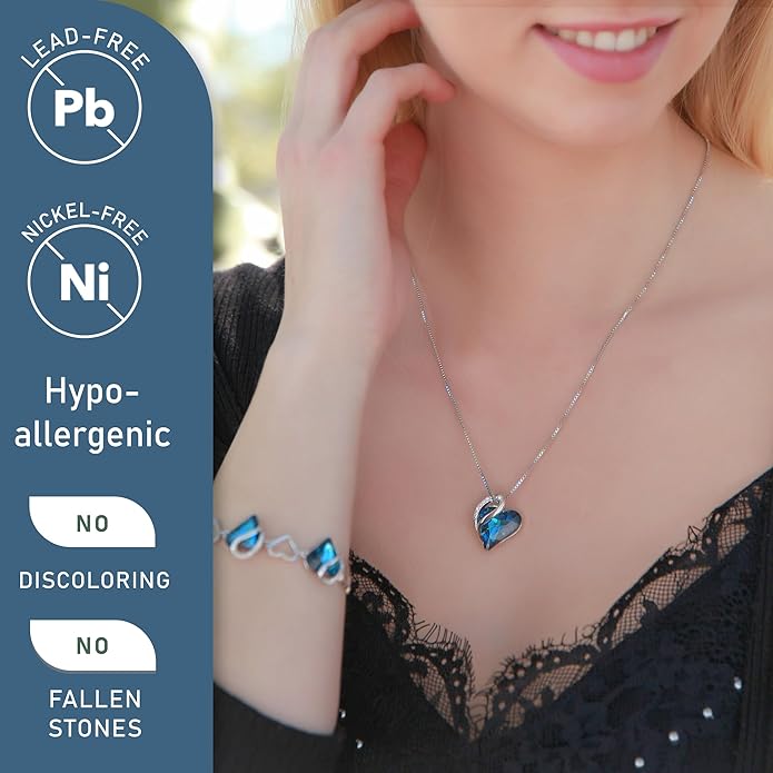 Leafael Necklaces for Women, Infinity Love Birthstone Heart Crystal Pendant, Birthday Jewelry Gifts for Her, Mom, and Wife, Silver Plated, 18 plus 2 inch Adjustable Chain