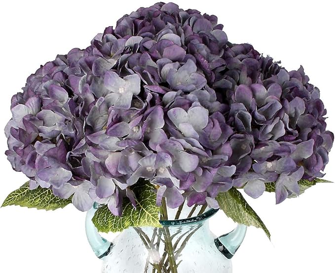 2Bouquets Artificial Fake Flowers Plants Silk Hydrangea Arrangements Wedding Bouquets Decorations Plastic Floral Home Kitchen Garden Party Festival Bar DIY (Grey Purple)