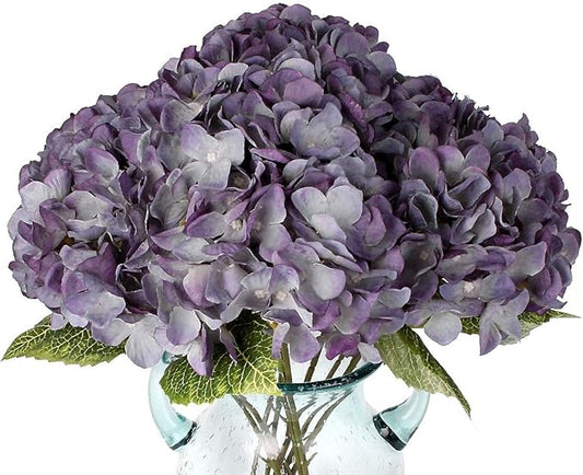 2Bouquets Artificial Fake Flowers Plants Silk Hydrangea Arrangements Wedding Bouquets Decorations Plastic Floral Home Kitchen Garden Party Festival Bar DIY (Grey Purple)