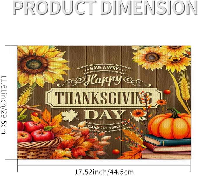 Thanksgiving Holiday Pumpkins Fall Placemats Set of 1 PVC Vinyl Non Slip Table Mats Heat Resistant Place Mats Washable Wipeable Dining Table Mat for Kitchen Decor Party Indoor Outdoor Decorative Gift