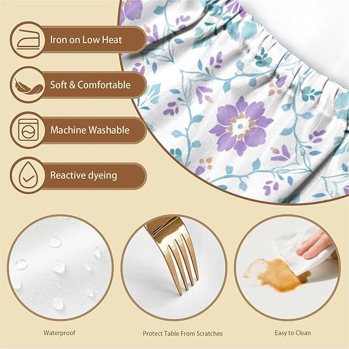 Rectangle Table Cloth Cover Waterproof Elastic Fitted Polyester Fitted Tablecloths for 6 Foot Tables for Indoor,Picnic, Camping, Outdoor （72" x 30"，Geometric Flowers）