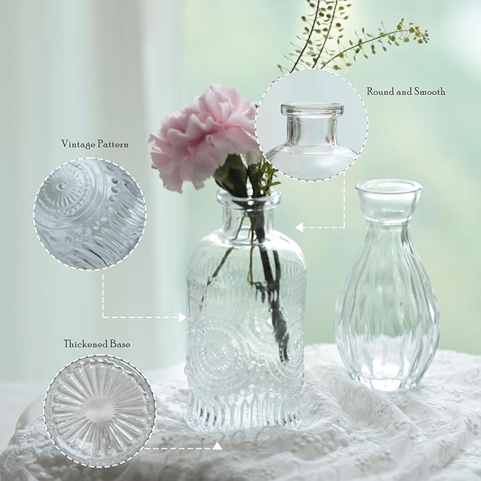 Bud Vases Set of 36,Small Vases for Centerpieces, Glass Bud Vase in Bulk, Mini Vintage Flowers Vase for Wedding, Home Table Decor,Christmas,Party Decoration,Clear