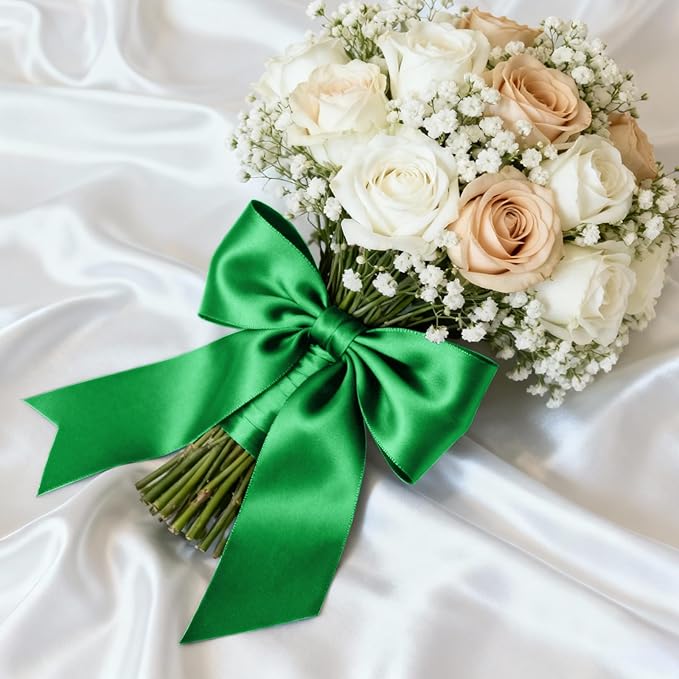 1-1/2" x 100 Yards Satin Ribbon - Wide Silk Green Ribbon with Spool - Ideal for Gift Wrapping, Floral Bouquets, Crafts, Wedding Party Decorations, Christmas and Sewing Projects