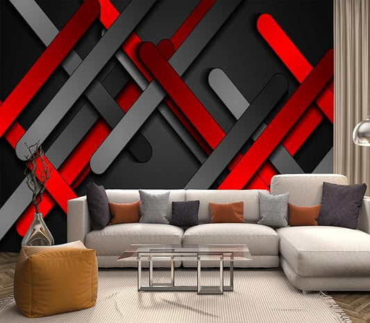 Eierme-Red and Black Smooth Stripes Abstract tech Geometric Background Peel and Stick 90" x 67"