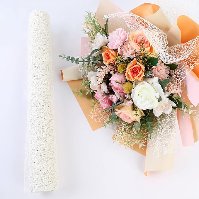 Korean Jacquard Net Mesh Openwork Floral Wrapping Paper 1 Roll Florist Supplies Flower Bouquet Wrapping Paper Floral Supplies for Fresh Flowers, 50cm x 5 Yard (Matcha Green)