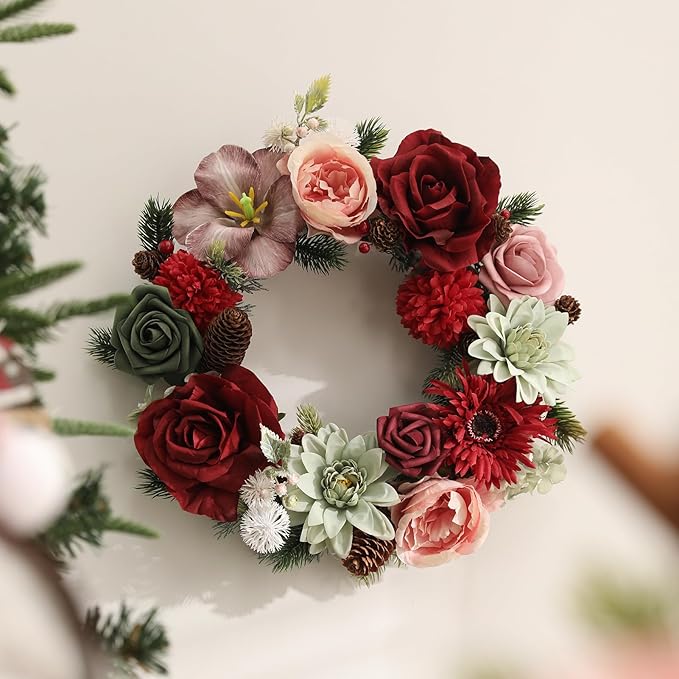 YYHUAWU Artificial Christmas Flowers Combo Box Set Fake Flowers Leaf with Stems for DIY Tree Ornaments Xmas Wreath Floral Arrangements Centerpieces