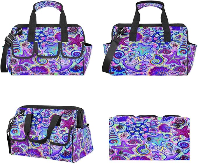 Marine Nautical Violet Pink Blue Tool Bag for Men Women Heavy Duty Multi-Pockets Wide Mouth Tool Tote Waterproof Tool Bag Organizer with Adjustable Shoulder Strap