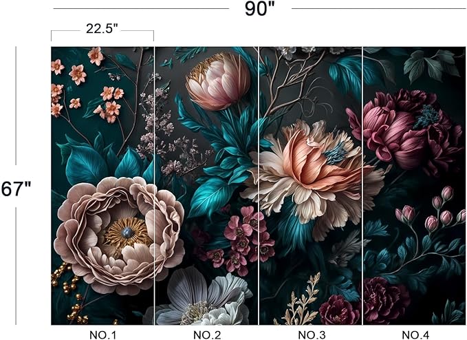 Cliouar-Peony Flowers Mural Wallpaper Peel and Stick 90" x 67"