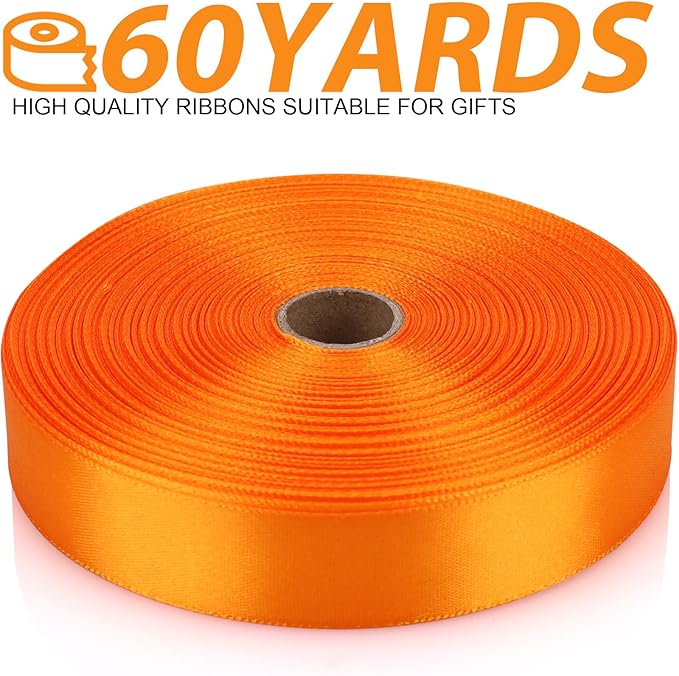 7/8 Inch 60 Yards Orange Satin Craft Ribbon-Single Face Polyester Ribbon for Handmade Roses,Gift Wrapping,Timeless Flower,Bouquets,Wedding and Party Decoration