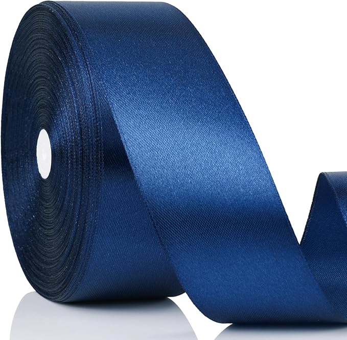 NESCCI 100 Yards Ribbon,1-1/2 Inch Dark Blue Satin Ribbon,Single Face Satin Ribbons, Perfect for Gift Wrapping,Wedding Decoration,Handmade Bows, Wrapping Bouquet and More