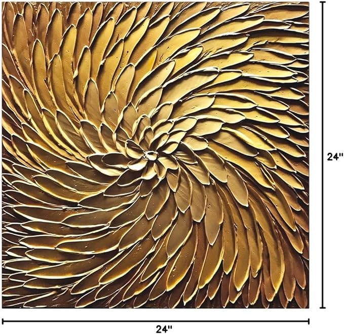 Abstract Art Oil Paintings on Canvas metal golden Gradient color Abstract Artwork Modern Home Decor Canvas Wall Art Ready to Hang for Living Room Bedroom 24x24inch
