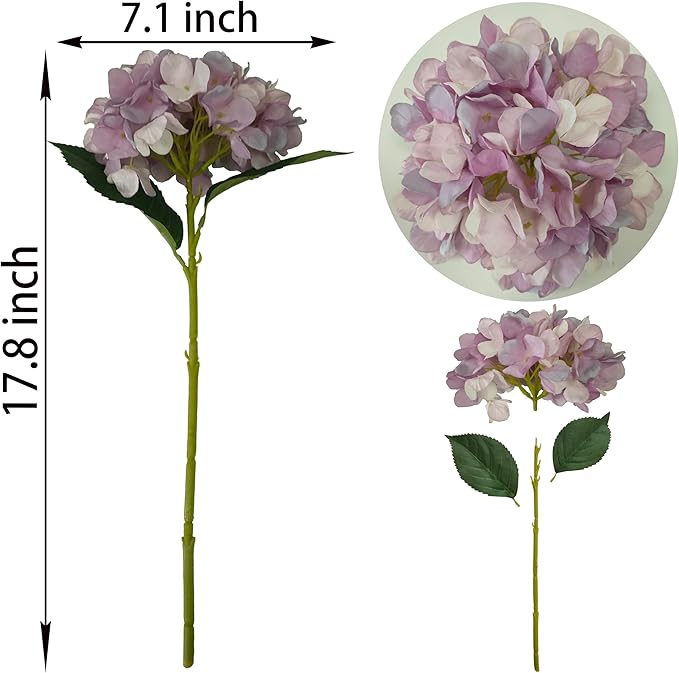 Light Purple Hydrangea Artificial Flowers,10 Pcs Faux Light Purple Hydrangea Flowers,Artificial Hydrangeas Flowers with Stems,Fake Hydrangeas with Stems for Home Decor