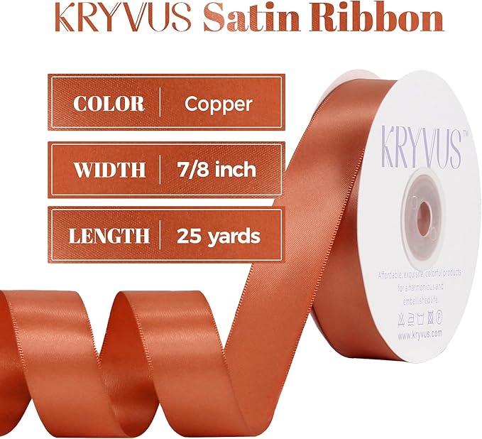 Copper Satin Ribbon, Double Faced 7/8 Inch X 25 Yards Copper Ribbon, Premium Satin Ribbon for Gift Wrapping, Crafts, Hair Bow Making, Sewing, Flower Bouquet, Wedding Party Decor