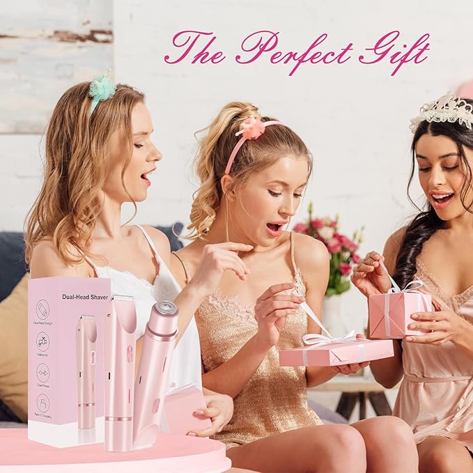 2025 New 2 in 1 Bikini Trimmer for Women, Bikini Shaver with Dual Head, Painless Smooth Shave & Gentle Pubic Hair Removal, Cordless & IPX7 Waterproof Electric Trimmer for Sensitive Skin (Pink)