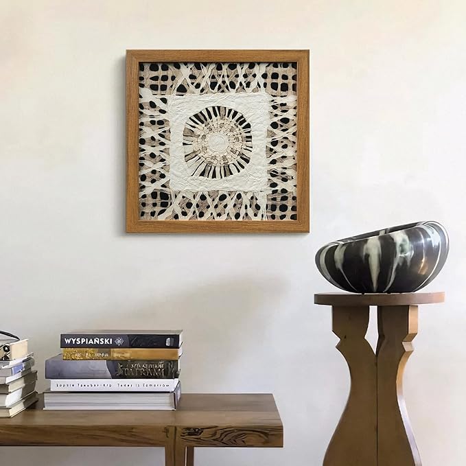 FOLKOR Boho Wall Art Living Room Decor, 12" Abstract Framed Artwork, Handmade Rice Paper Shadow Box Wall Hanging Sculpture for Contemporary Home Office Bedroom Coffee Shop