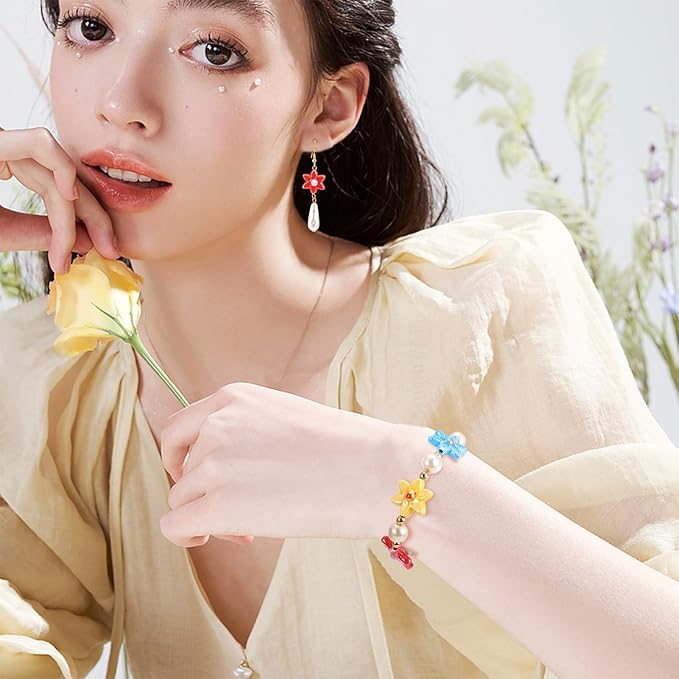 Beadthoven 20pcs Flower Ceramic Beads Mixed Color 3D Flower Shaped Handmade Porcelain Beads Vintage Unique Colorful Floral Loose Craft Spacers for Bracelet Necklace Keychain Jewelry Making DIY