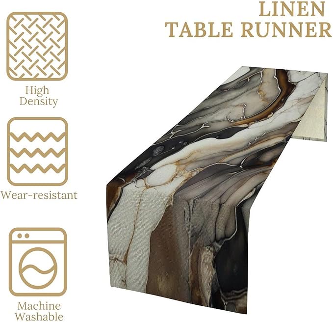 Abstract Colorful Marble Table Runner, Modern Black White Gold Natural Liquid Watercolor Texture Dinner Runner Table Decoration for Home Kitchen Dining Holiday Party 13x120in