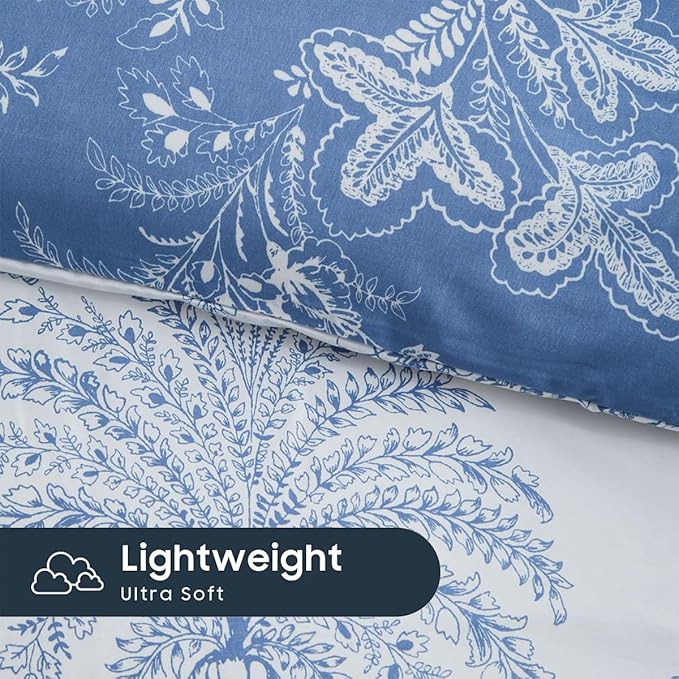 Nayoroom Floral Duvet Cover Set King Size Cottagecore White Blue Flower Leaf Comforter Cover 3Pcs Soft Breathable Microfiber Pastoral Garden Aesthetic Bedding Set with Zipper Closure