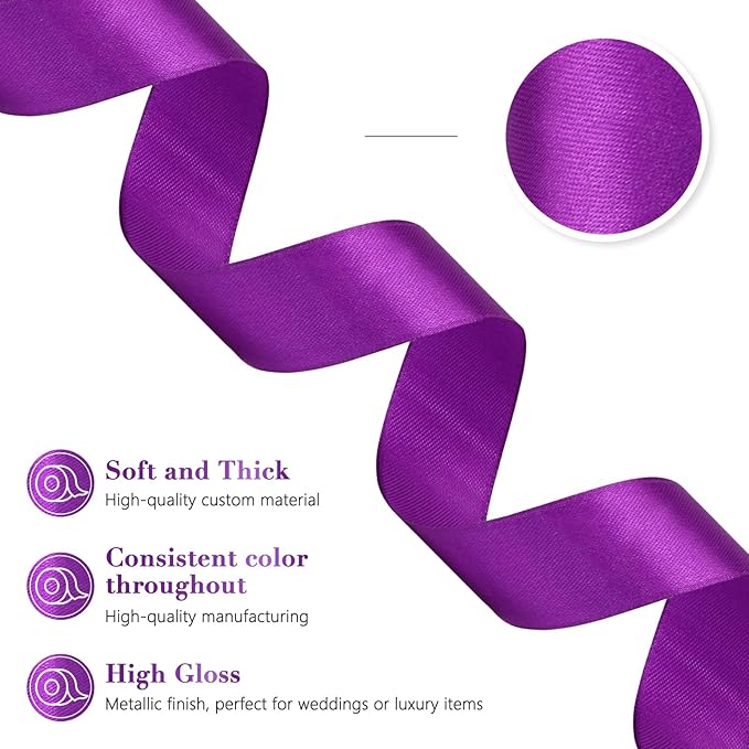 Purple Ribbon 1 Inch 60 Yards, Dark Purple Satin Ribbon for Flower Bouquet, Graduation Lei, Crafts, Gift Wrapping, Baby Shower, DIY Bows, Wedding, Halloween