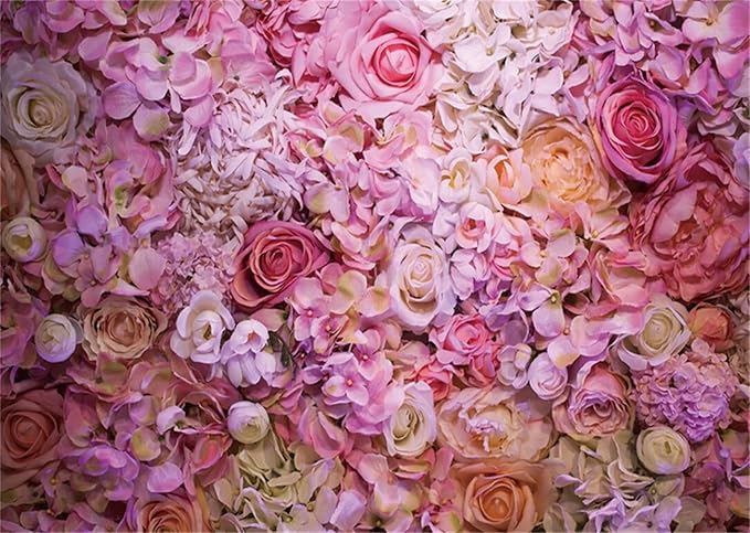 6x4ft Vinyl XMJJKUF Pink Floral Backdrop Flower Colorful Wedding Ceremony Girls Bridal Shower Background Birthday Party Decortaions Banner Portrait Photo Shoot Props