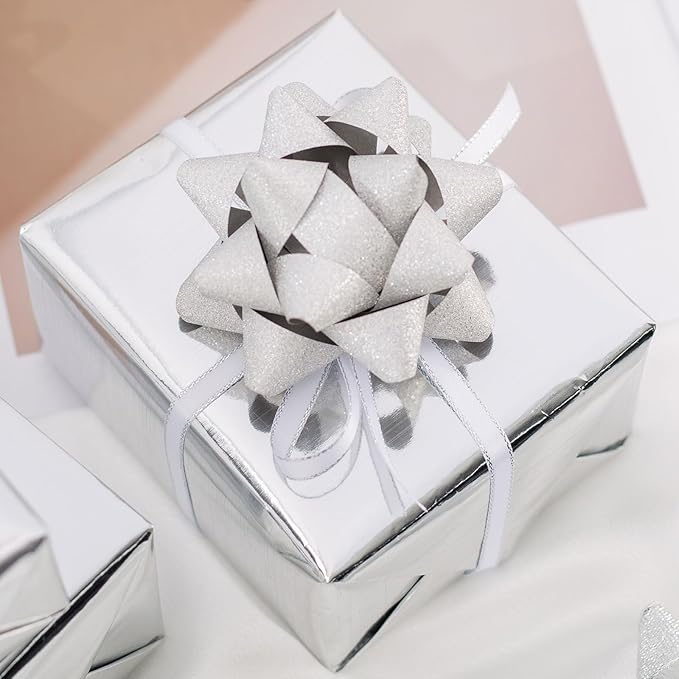 Merture Metallic Silver Wrapping Paper Roll - 17 In X 32.8 Ft(46.5 sq.ft.) Solid Color Silver Gift Wrap with Cutting Lines for Christmas, Wedding, Birthday, Valentines Day, Mothers Day, Baby Shower