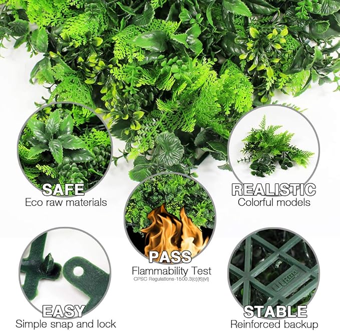 ULAND Artificial Topiary Hedges Panels, Plastic Faux Shrubs Fence Mat, Greenery Wall Backdrop Decor, Garden Privacy Screen Fence, Pack of 6pcs 20"x20"