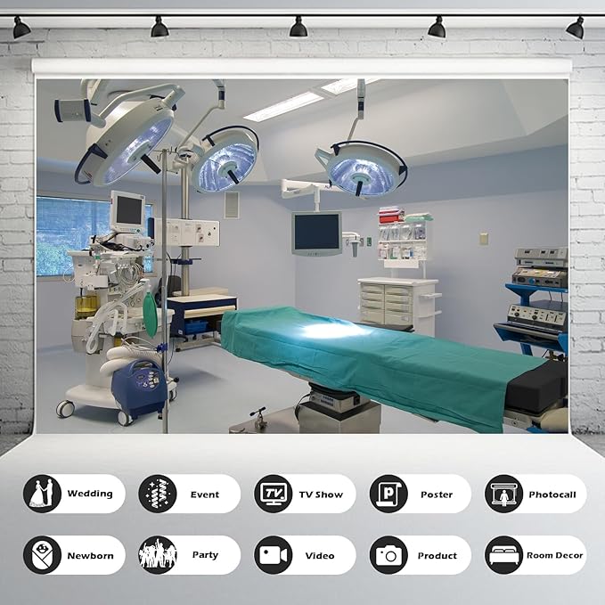 Hospital Backdrop Modern Operating Room Backdrop Doctor Surgery Anesthesia Bed Sickbed Medical Equipment Photo Background for Doctor Nurse Operating Room Background Portrait Studio Props 15x10ft