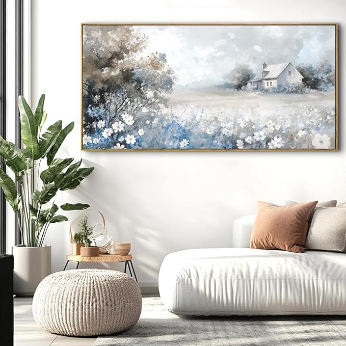 Landscape Abstract Landscape Wall Art - Large Framed Canvas Painting for Living Room, Bedroom, Modern Artwork Decor - 48x24 Inch Ready-to-Hang