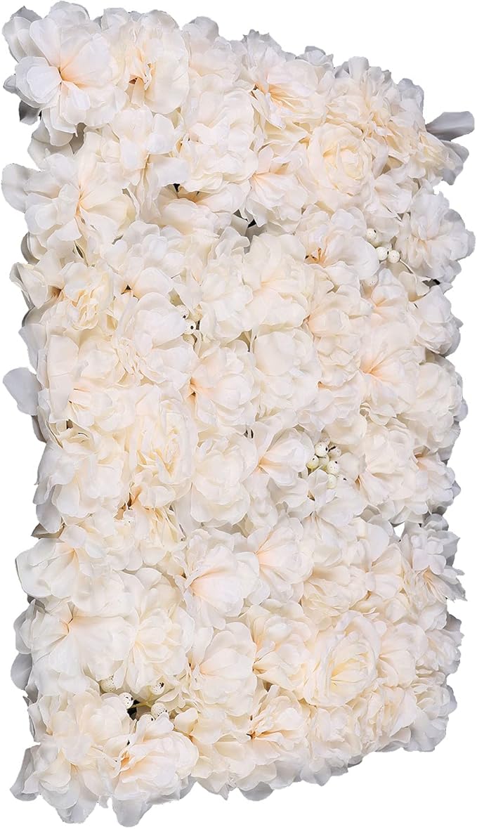 16"x 24" Artificial Flower Wall Panels, Silk Flower Panels for Outdoor Garden Backyard Fence Privacy Screen and Indoor Wall Decor (6Pcs Champagne)