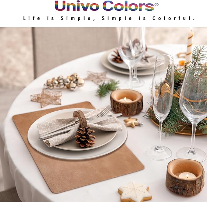 UnivoColors Washed Cowhide Pattern PU Leather Placemats Set of 6 Heat Resistant Kitchen Table Mats, Waterproof Wipeable for Party Decoration(Blue)