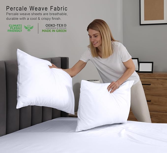 RUVANTI 100% Cotton California King Sheet Sets, 4 Pieces, Soft & Breathable Percale Weave Bedding, Deep Pocket 14", Hotel Standard, Crisp Cool Feel & Durable, Perfect Dyed Sheets, Bright White