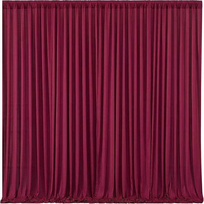 Burgundy Backdrop Curtain 10 Panels-Wrinkle-Free Burgundy Curtains Polyester Photography Drapes for Baby Shower Birthday Party Photo Background Backdrop Stand- 40 X10FT