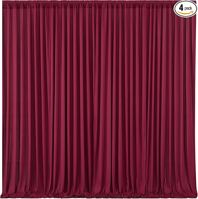 Burgundy Backdrop Curtains 4 Panels - Wrinkle-Free Polyester Photography Drapes for Baby Shower & Birthday Party - 16 X10FT