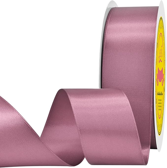 Double Face Rose Mauve Satin Ribbon 1-1/2 inch X 50 Yards Polyester Rose Mauve Ribbon for Gift Wrapping Very Suitable for Weddings Party Hair Bow Invitation Decorations and More