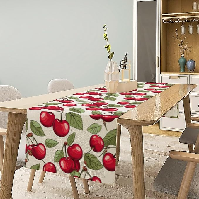 Cherry Table Runner,Spring Summer Fruit Tropical Birthday Party Decorations Dining Room Home Kitchen Table Decor 13 x 90Inch