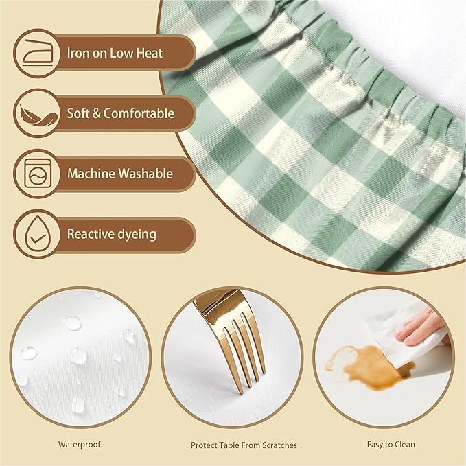 Rectangle Table Cloth Cover Waterproof Elastic Fitted Polyester Fitted Tablecloths for 4 Foot Tables for Indoor,Picnic, Camping, Outdoor （48" x 30"，Green Grid）