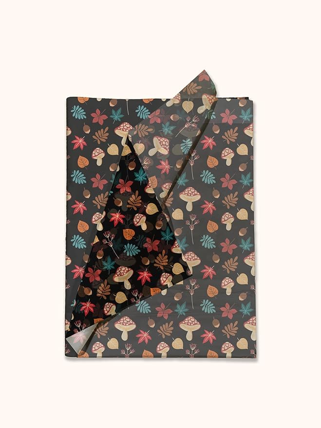 Fall Medley Printed Tissue Paper for Gift Bags or Boxes and Wrapping - Autumn Mushrooms Bulk Decorative Art Tissue Paper for Packaging and Gifting | 24 Sheets 20" x 30"