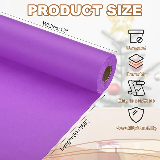 PATIKIL Wrapping Paper, 12" x 800"(66') 70 GSM Craft Paper Roll Kraft Packing Paper for Poster Bulletin Board, Gift Wrapping, Dark Purple