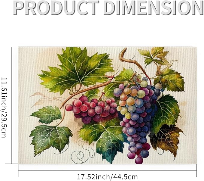 Fruit Grapes Purple Abstract Placemats Set of 4 PVC Vinyl Non Slip Table Mats Waterproof Heat Resistant Place Mats Washable Wipeable Dining Table Mat for Kitchen Party Indoor Outdoor Decorative