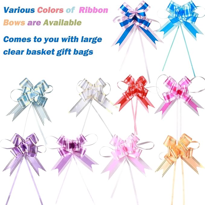 50 Packs Large Cellophane Bags 18" X 24" Clear Cellophane Gift Basket Wraps 2.3 Mil Thick Transparent Cello Bags for Basket, 50ct Ribbon Bows UltraOutlet Ribbons and Bows, not of Paper, for Gift Wrapping