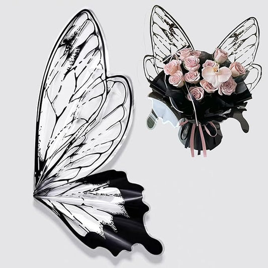 LLBWKC 20 Sets Butterfly Flower Wrapping Paper, Waterproof Butterfly Flower Bouquet Wrapping Paper, OPP Clear Floral Wraps for Florist Supplies, Gift Packaging, DIY Craft 20x22 in (Black Butterfly)