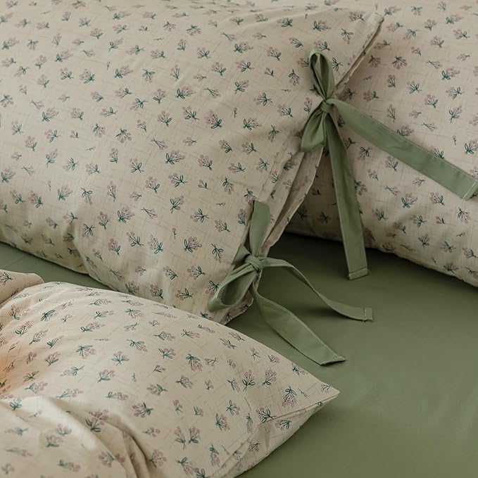 HighBuy Girl Floral Comforter Set Full Cute Boho Full Size Comforter Bedding Sets for Kids with 2 Bow Tie Pillowcases Cottagecore 3 Piece Coquette Bedding Comforter Sets Bed Set Easy Care