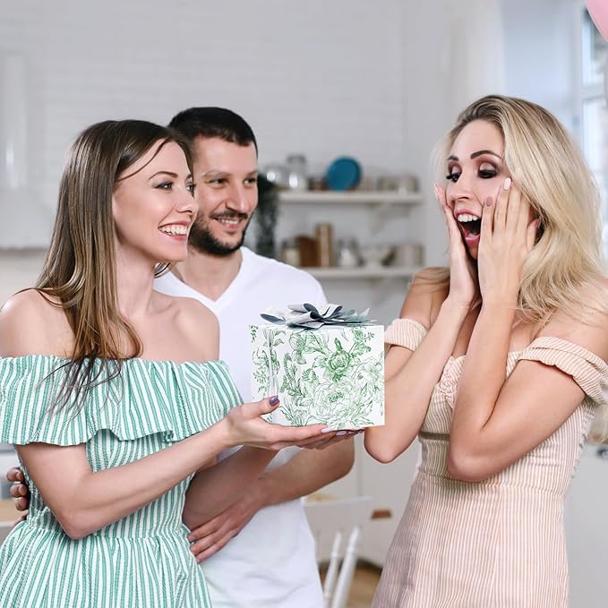 WERNNSAI Flower Gift Wrapping Paper Roll - 1 Roll 17”x 33 ft Bouquet Wrapping Paper Green Floral Wrapping Paper for Girls Birthday Party Women Wedding Gift Wrap Supply