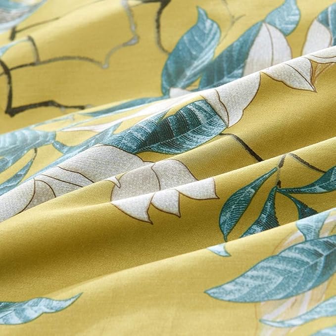 Gold Floral Duvet Cover Set King Size Garden Style Bird Flower Pattern Duvet Cover Luxury Soft Cotton Floral Comforter Cover with Zipper Closure Reversible Peacock Blue 3 Pieces Farmhouse Bedding Set
