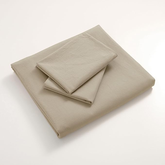 JIYUAN 100% Washed Cotton Duvet Cover Set 3 Pieces King, 1 Duvet Cover 104x90 Inches(Comforter Not Included) and 2 Pillowcases,Linen Feel Bedding Set Comfy and Breathable,Khaki
