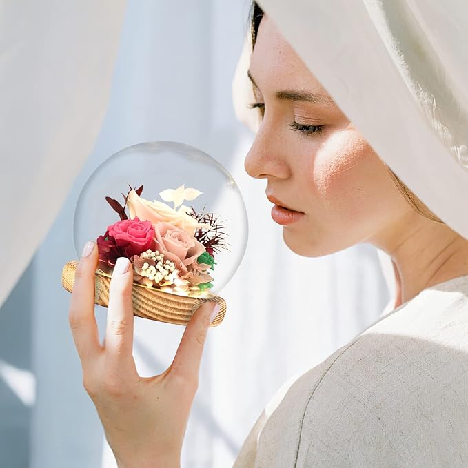 Preserved Roses & Fresh Flowers Bouquet – Gift for Women, Roses That Last Forever, Flowers for Delivery Prime, Champagne Roses – Birthday, Mother’s Day & Christmas