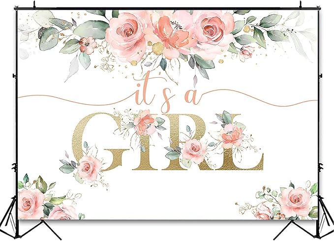 Avezano Blush Pink Floral Baby Shower Backdrop for Girls Photography Background It's a Girl Baby Shower Decorations Sweet Blush Pink Party Photoshoot Backdrops (7x5ft)